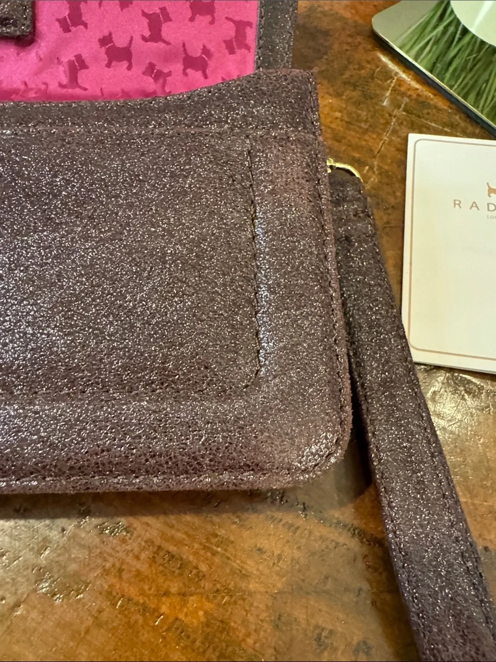 RADLEY LONDON Maroon Glitter Wristlet Clutch with Gold-Tone Clasp